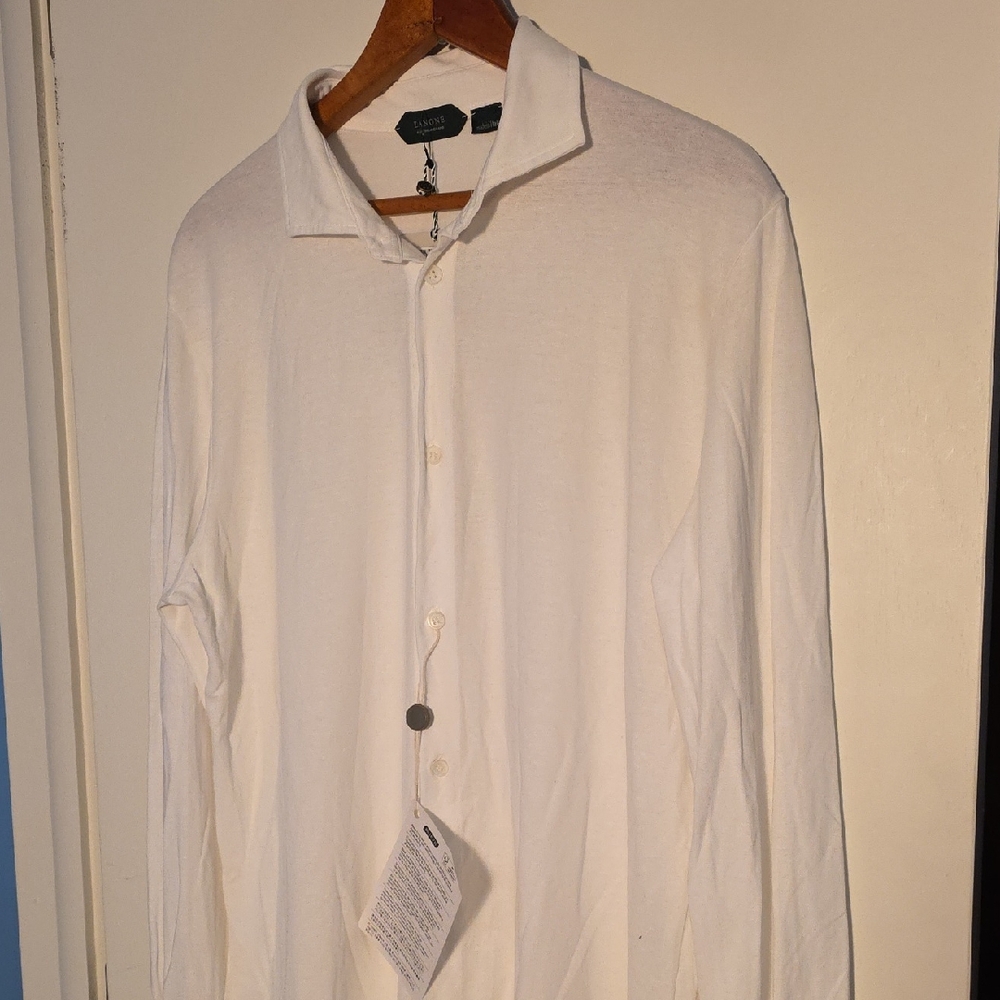 NWT Zanone Large (42) Ice Cotton Bright White LS Shirt Great Gift! Ships Today!